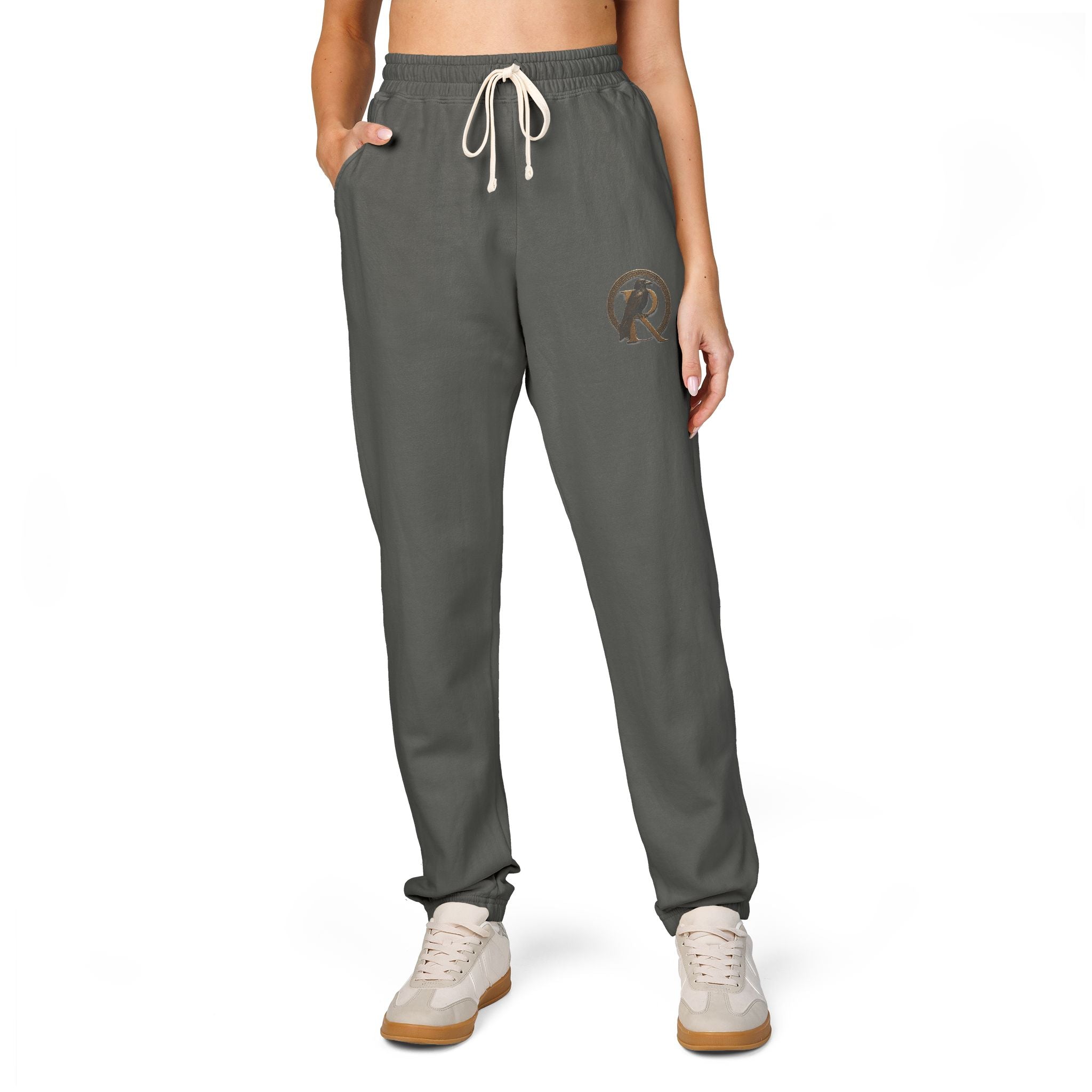 Earth-Tone Graphic Sweatpants — Vintage Circle Logo Joggers