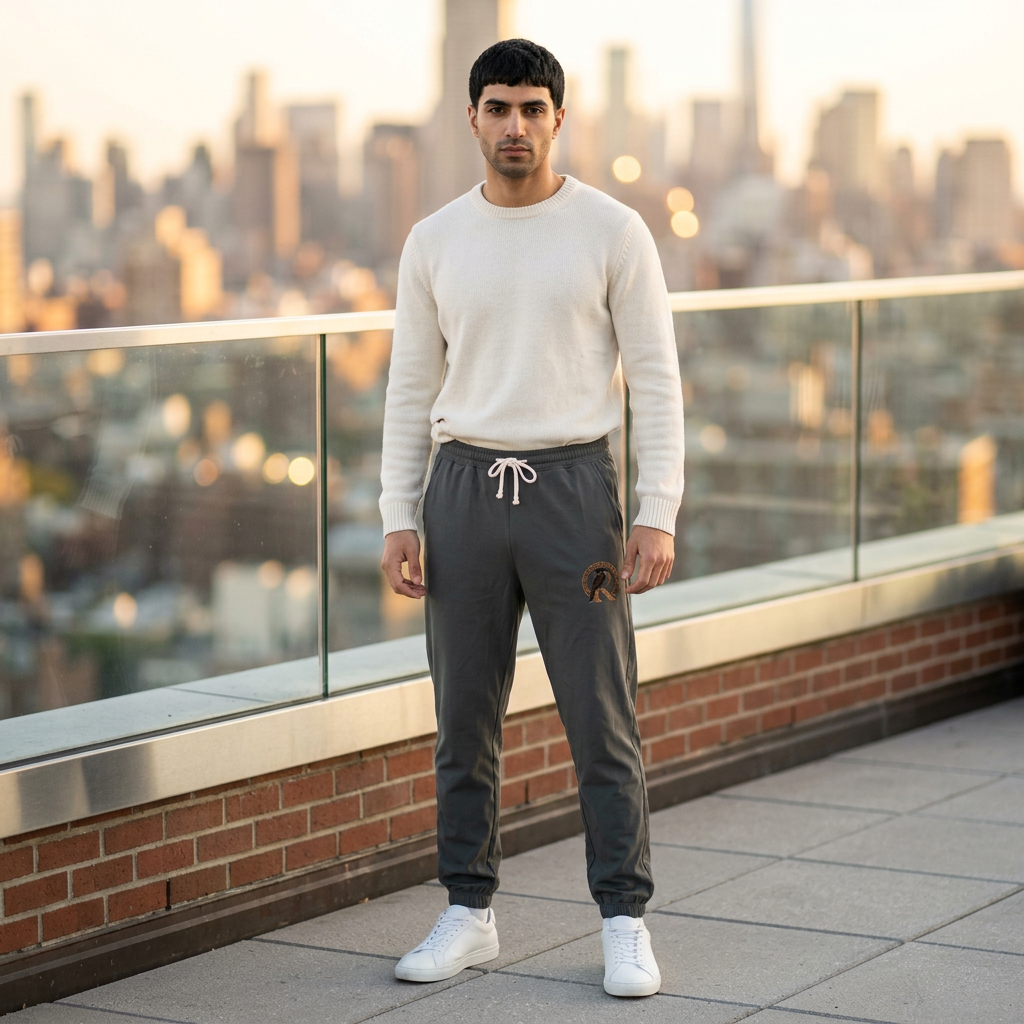 Earth-Tone Graphic Sweatpants — Vintage Circle Logo Joggers